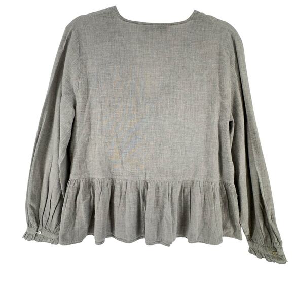 Zara Boho Floral Embroidered Peasant Top Western Cottagecore Blouse Gray L - Picture 3 of 8